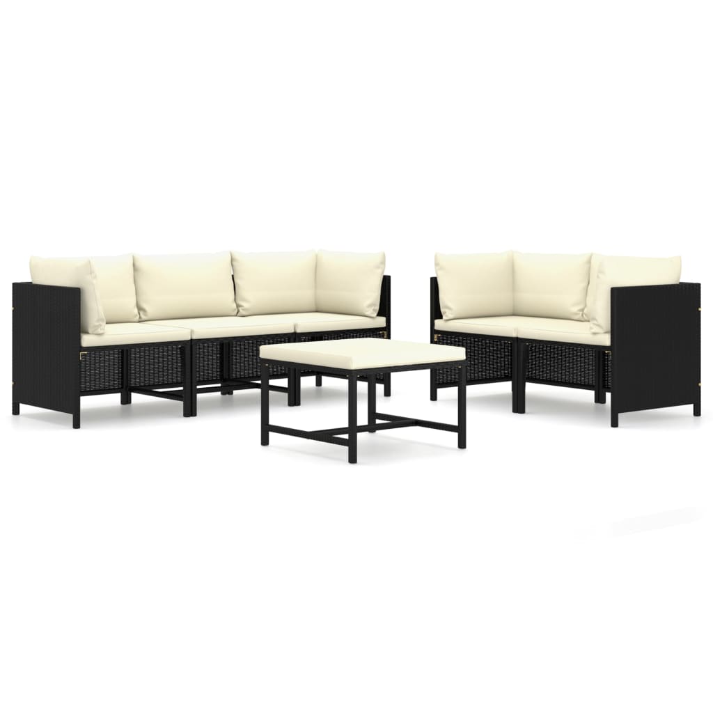 Set Divani da Giardino 6 pz con Cuscini in Polyrattan Nero | homemem39