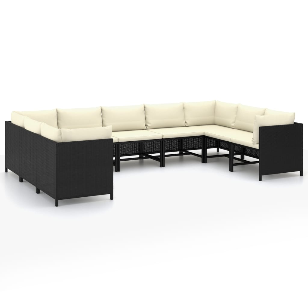 Set Divani da Giardino 9 pz con Cuscini in Polyrattan Nero - homemem39