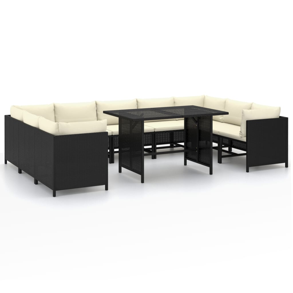 Set Divani da Giardino 10 pz con Cuscini in Polyrattan Nero - homemem39