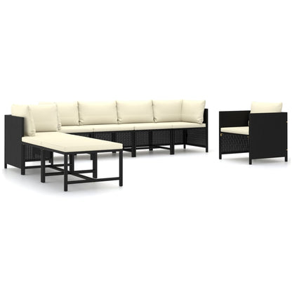 Set Divani da Giardino 8 pz con Cuscini in Polyrattan Nero - homemem39