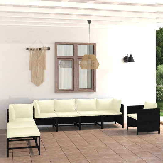 Set Divani da Giardino 8 pz con Cuscini in Polyrattan Nero - homemem39