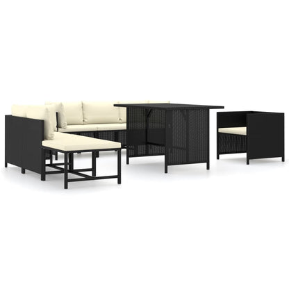 Set Divani da Giardino 8 pz con Cuscini in Polyrattan Nero - homemem39
