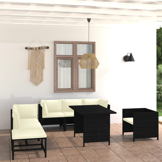Set Divani da Giardino 8 pz con Cuscini in Polyrattan Nero - homemem39