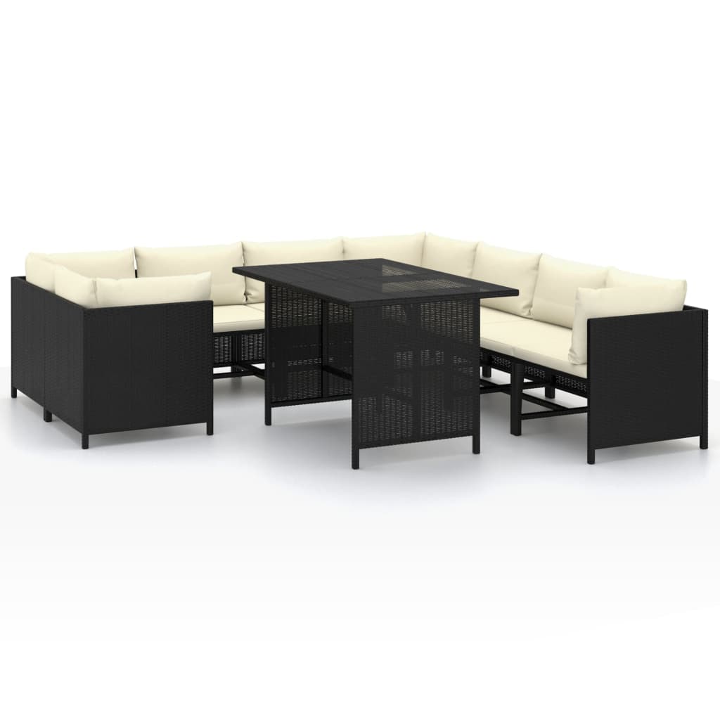 Set Divani da Giardino 9 pz con Cuscini in Polyrattan Nero - homemem39