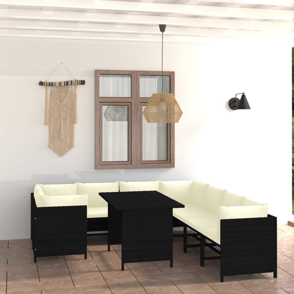 Set Divani da Giardino 9 pz con Cuscini in Polyrattan Nero - homemem39