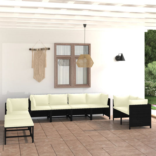 Set Divani da Giardino 10 pz con Cuscini in Polyrattan Nero - homemem39