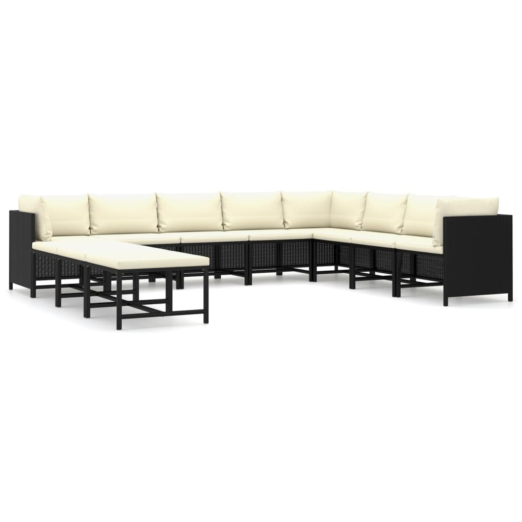 Set Divani da Giardino 11 pz con Cuscini in Polyrattan Nero