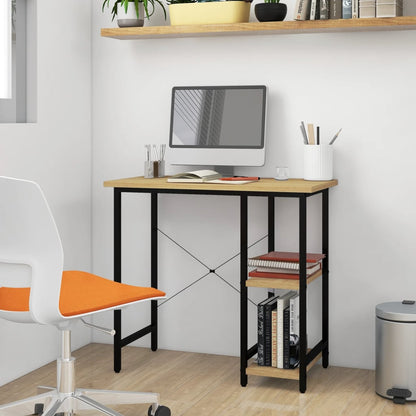 Scrivania Computer Nera e Rovere Chiaro 80x40x72cm MDF Metallo
