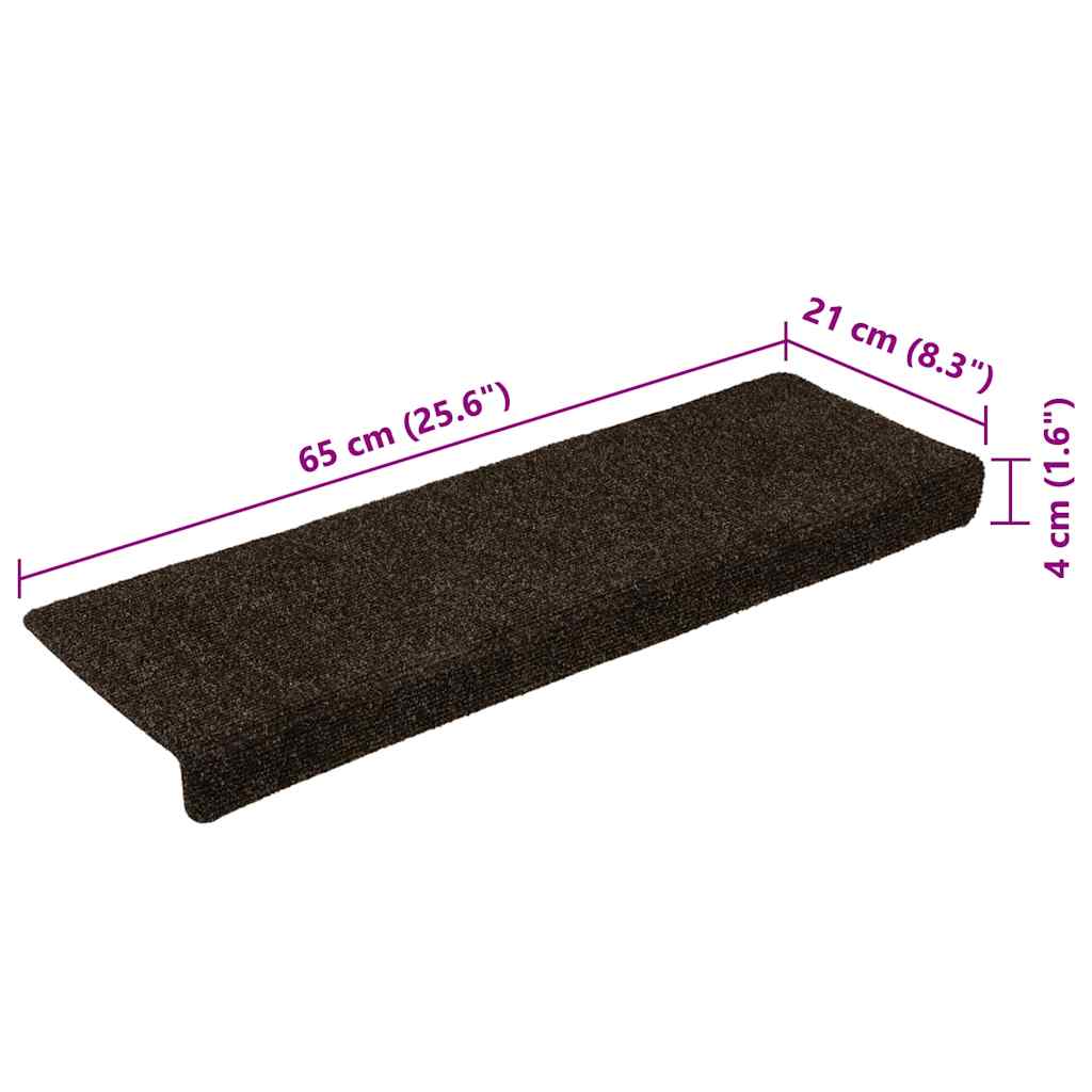 Tappetini per scale autoadesivi 15 pz 65x21x4 cm marrone scuro bordo rettangolare