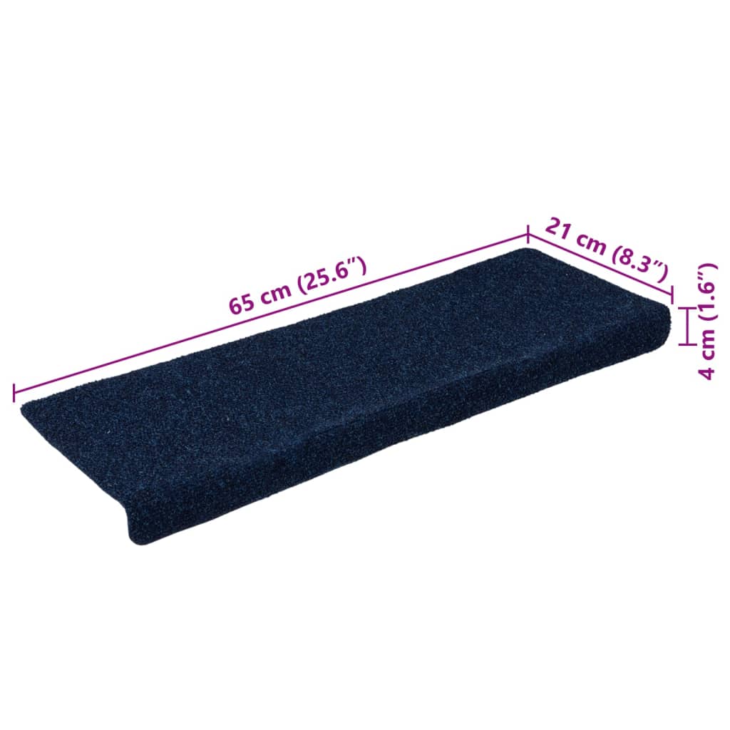 Tappetini per Scale Tessuto Agugliato 15 pz 65x21x4 cm Blu