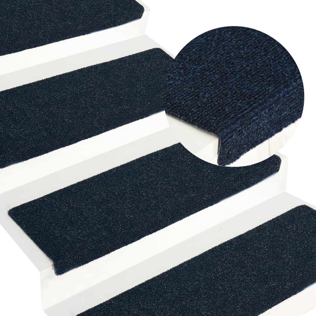 Tappetini per Scale Tessuto Agugliato 15 pz 65x21x4 cm Blu