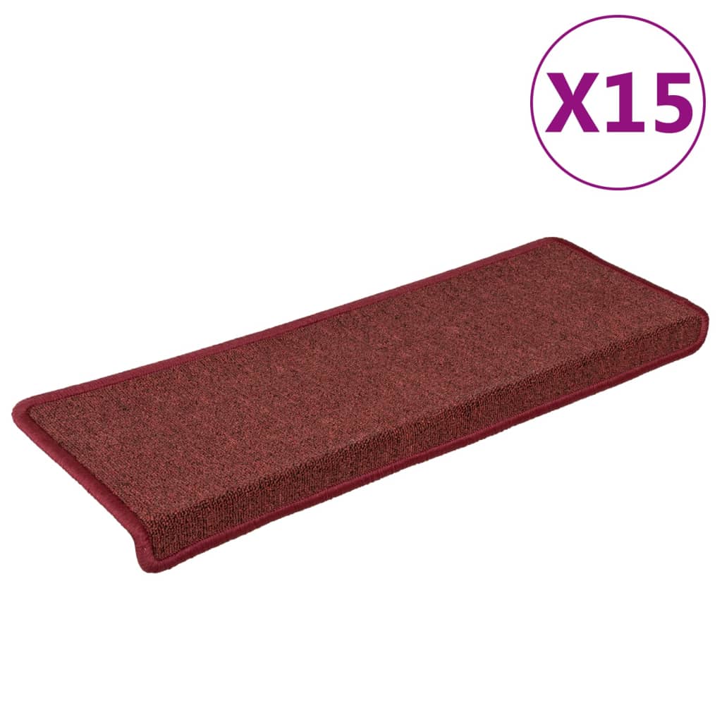 Tappetini per scale 15 pz 65x21x4 cm Bordeaux bordo rettangolare | homemem39