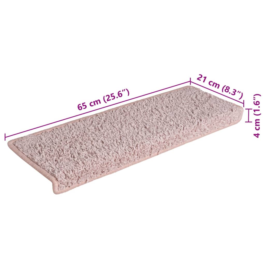 Tappetini per scale 15 pz 65x21x4 cm Rosa chiaro con bordo rettangolare