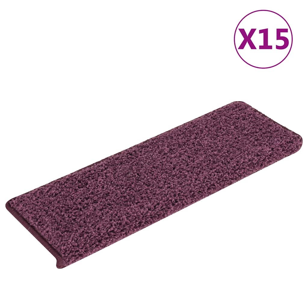 Tappetini per scale 15 pz 65x21x4 cm Viola scuro con bordo rettangolare