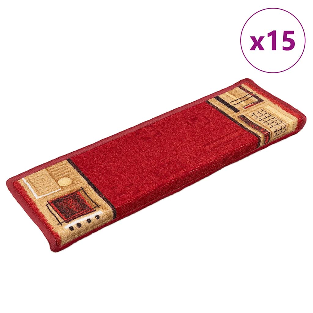Tappetini Autoadesivi per Scale 15 pz 65x21x4 cm Rossi