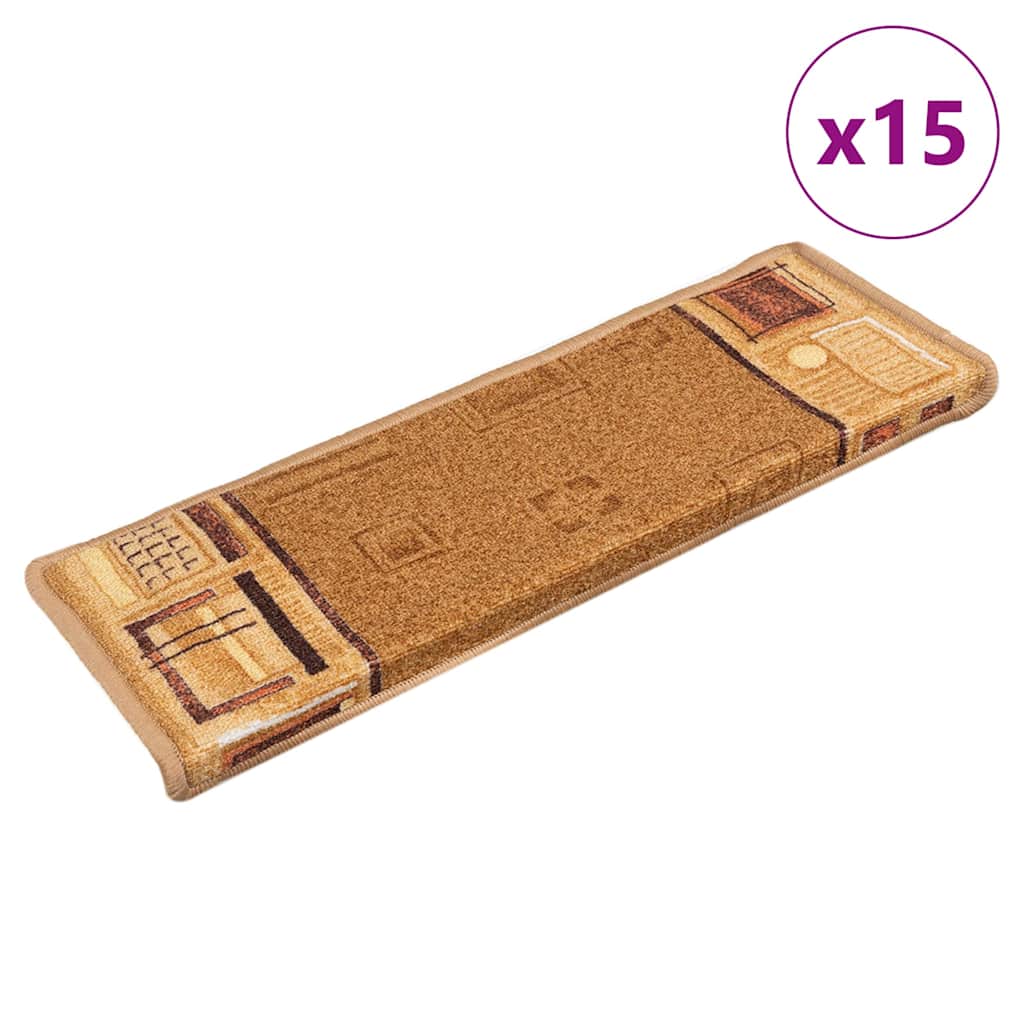 Tappetini Autoadesivi per Scale 15 pz 65x21x4 cm Beige
