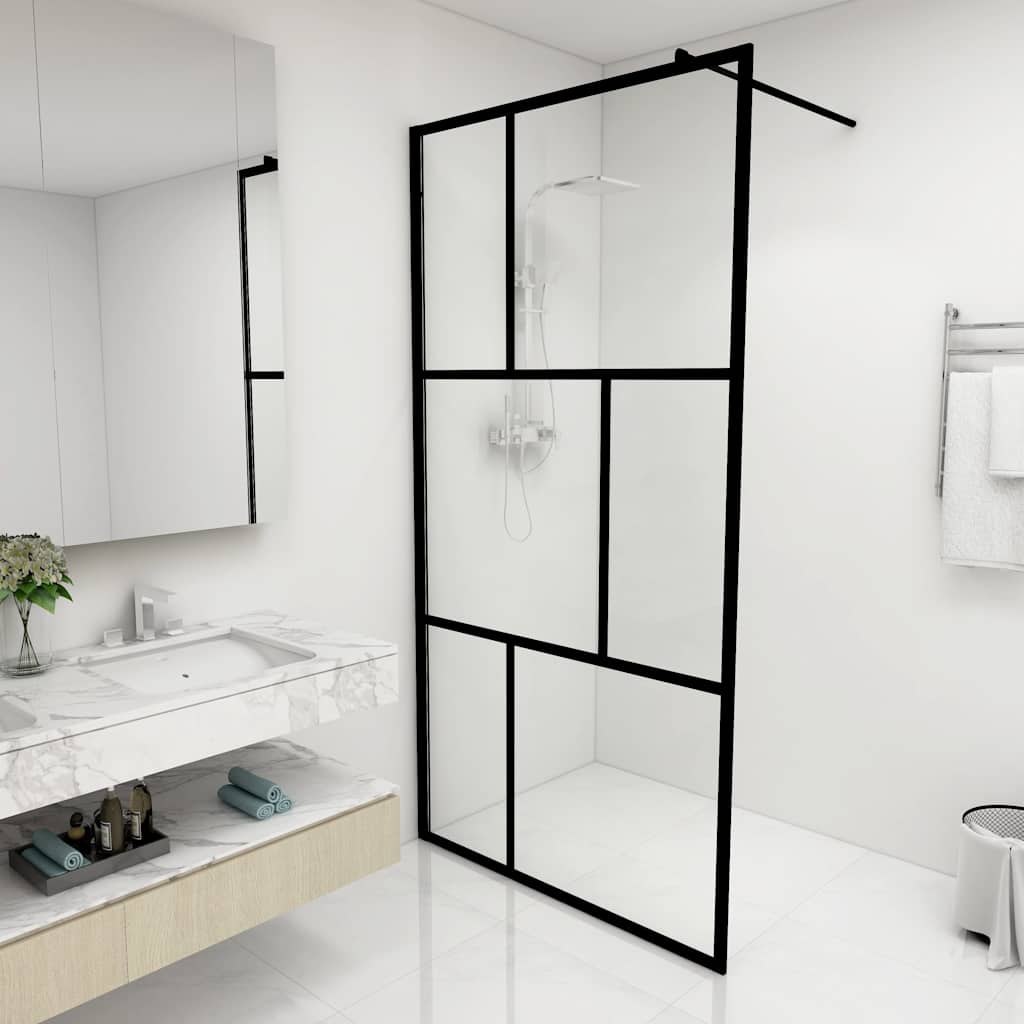 Parete per Doccia Walk-in in Vetro Temperato Nera 100x195 cm | homemem39