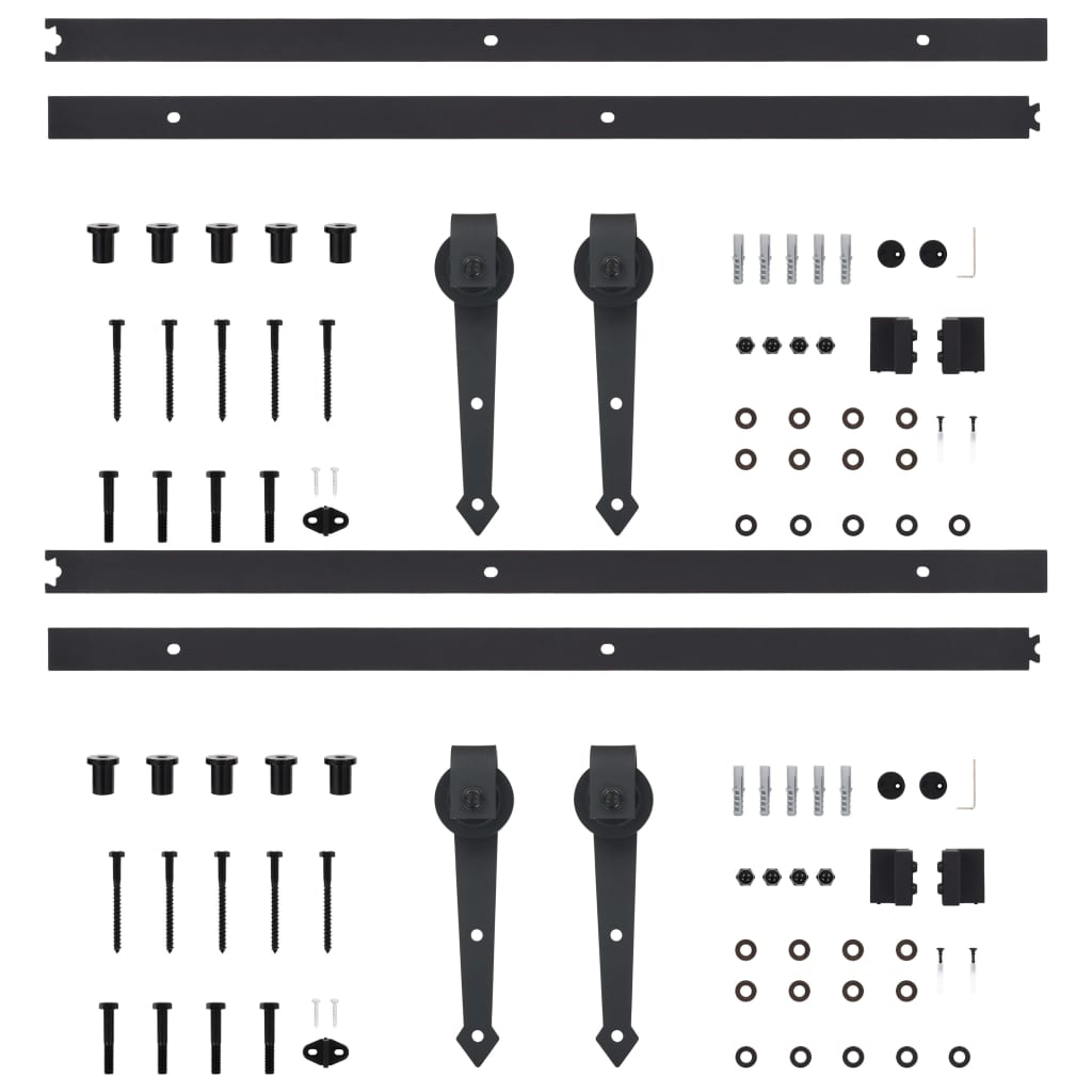 Kit di Binari per Porte Scorrevoli 2 pz 200 cm Acciaio Nero