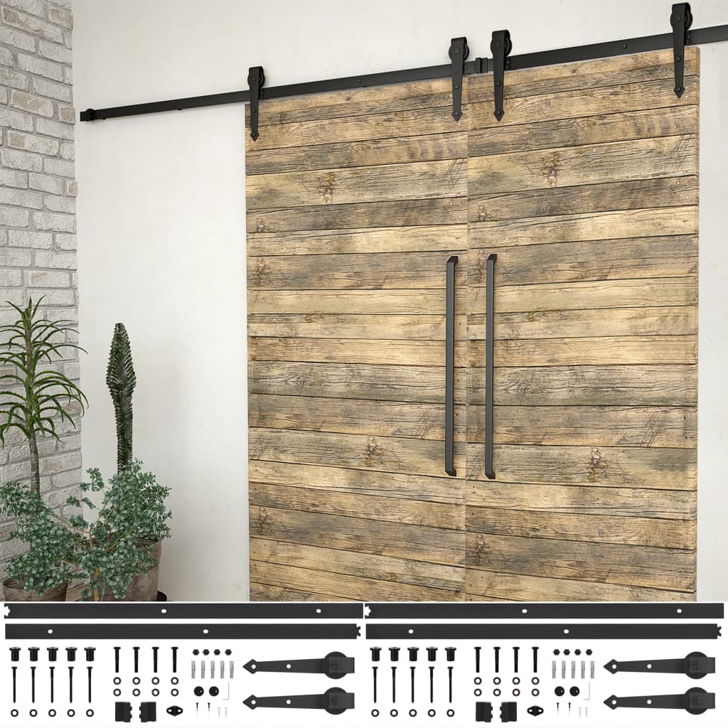 Kit di Binari per Porte Scorrevoli 2 pz 200 cm Acciaio Nero | homemem39