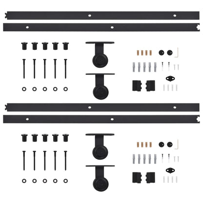 Kit di Binari per Porte Scorrevoli 2 pz 183 cm in Acciaio Nero