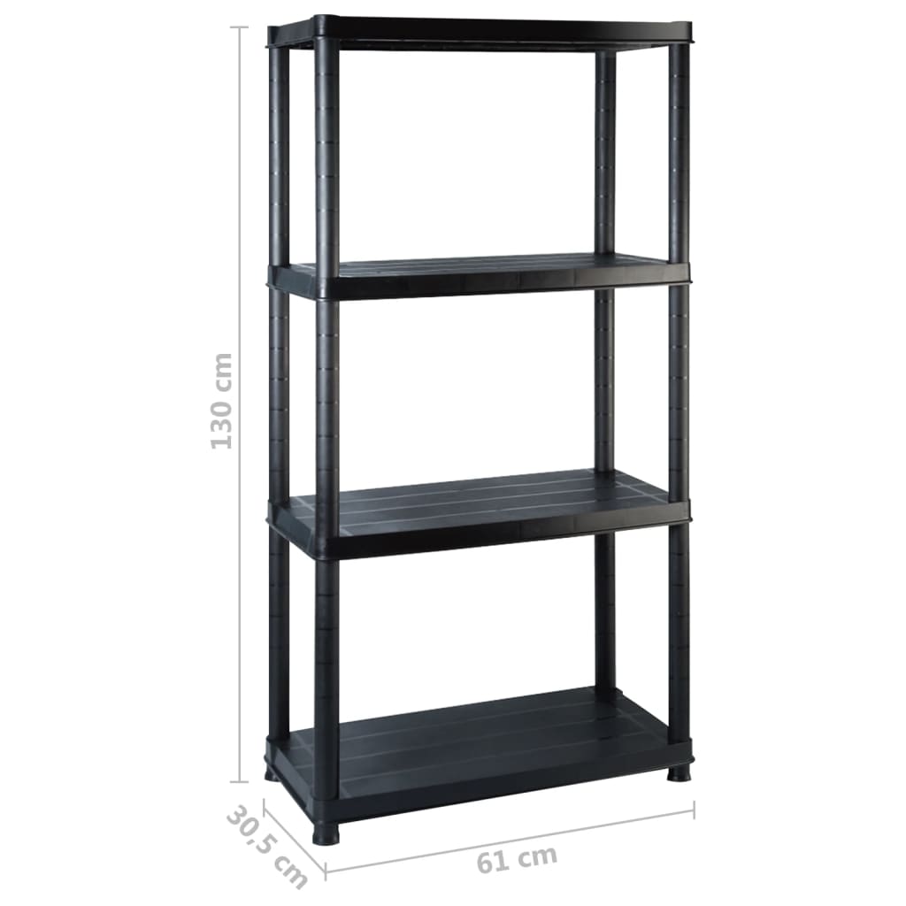 Scaffale a 4 Ripiani Nero 244x30,5x130 cm in Plastica