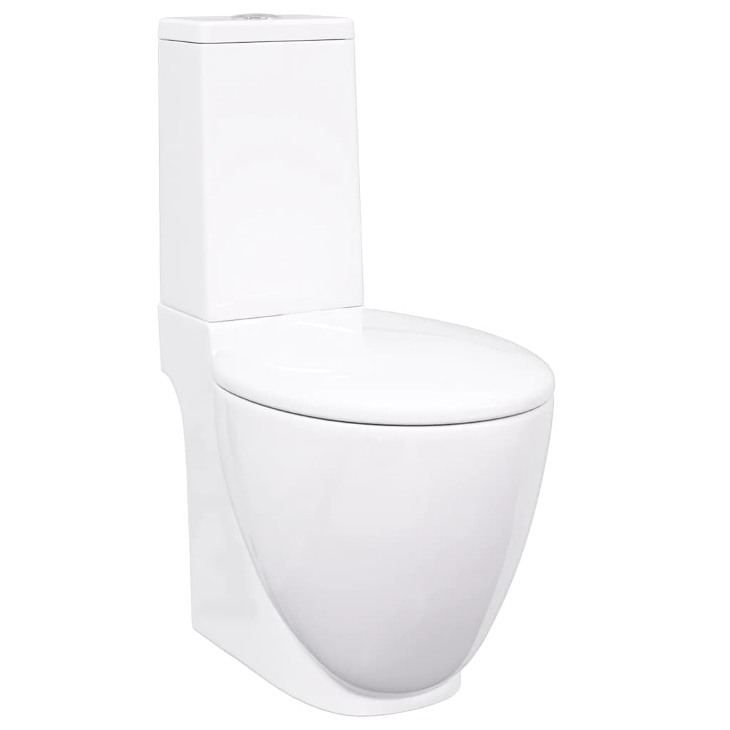 Vaso WC in Ceramica da Bagno Rotondo Base con Scarico Bianco - homemem39
