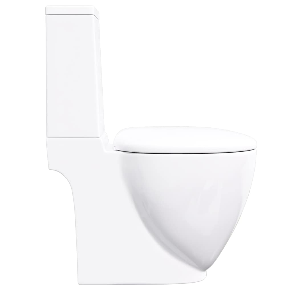 Vaso WC in Ceramica da Bagno Rotondo Base con Scarico Bianco