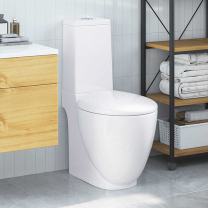 Vaso WC in Ceramica da Bagno Rotondo Base con Scarico Bianco