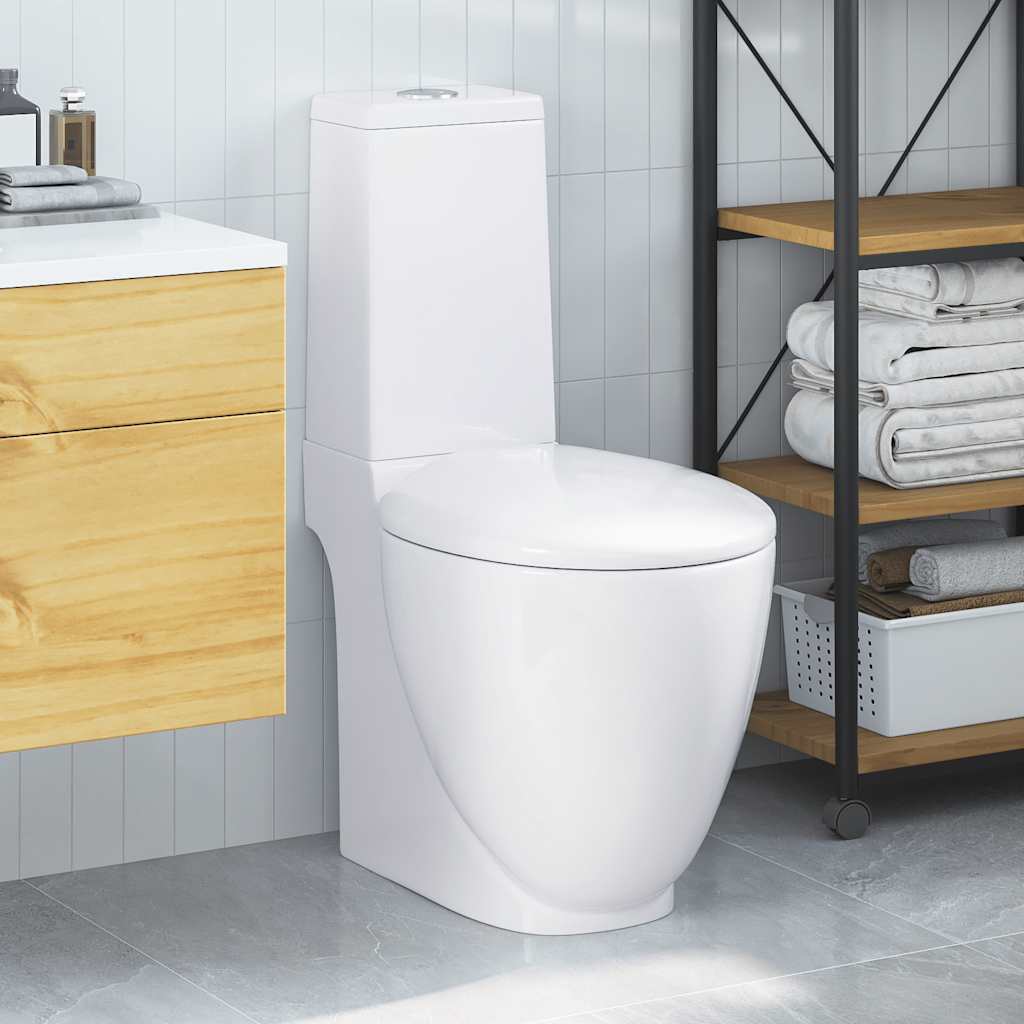 Vaso WC in Ceramica da Bagno Rotondo Base con Scarico Bianco - homemem39