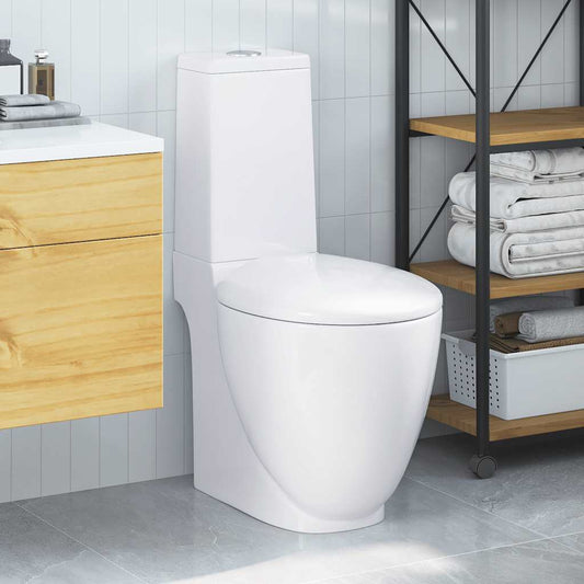 Vaso WC in Ceramica da Bagno Rotondo Base con Scarico Bianco - homemem39