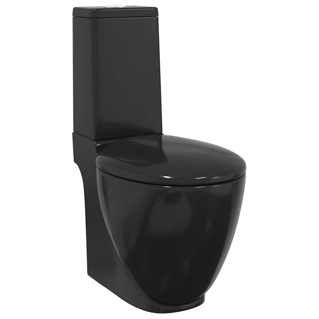 Vaso WC in Ceramica da Bagno Rotondo Base con Scarico Nero - homemem39
