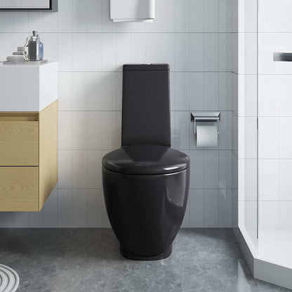 Vaso WC in Ceramica da Bagno Rotondo Base con Scarico Nero - homemem39