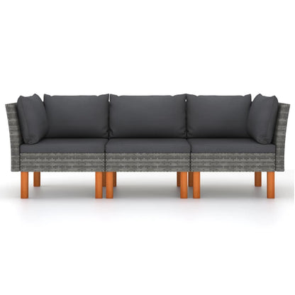 Divano da Giardino a 3 Posti con Cuscini Grigio in Polyrattan - homemem39