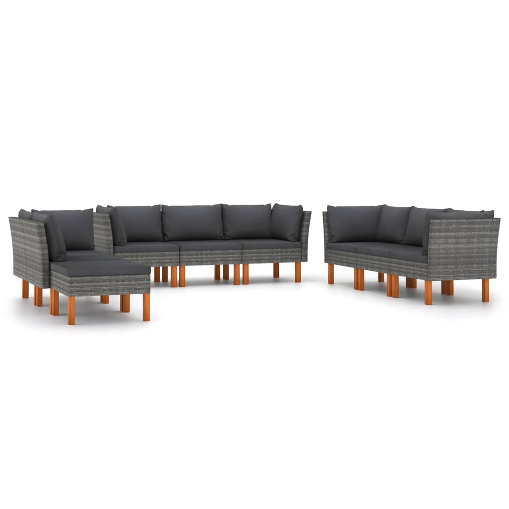 Set Divani da Giardino 9 pz con Cuscini in Polyrattan Grigio - homemem39