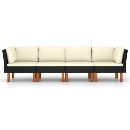 Divano da Giardino a 4 Posti con Cuscini Nero in Polyrattan - homemem39
