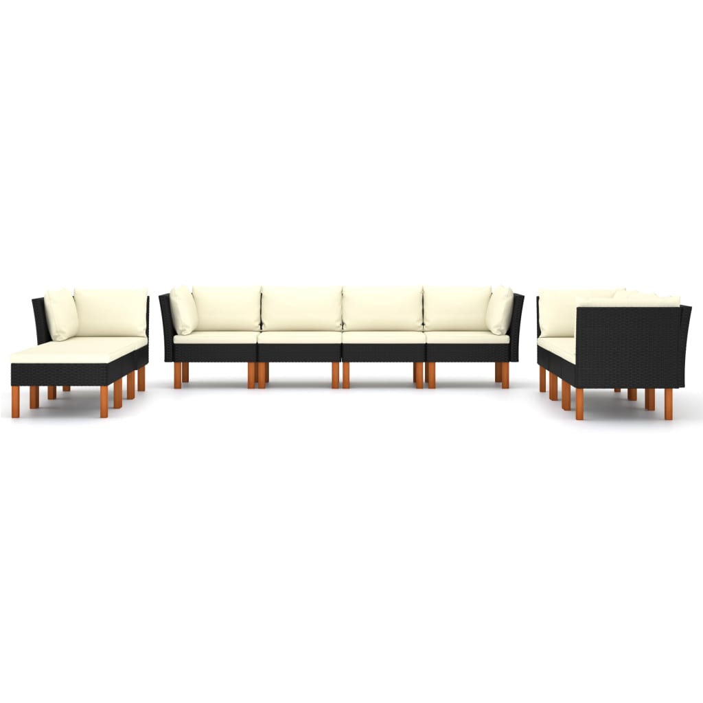 Set Divani da Giardino 10 pz con Cuscini in Polyrattan Nero - homemem39