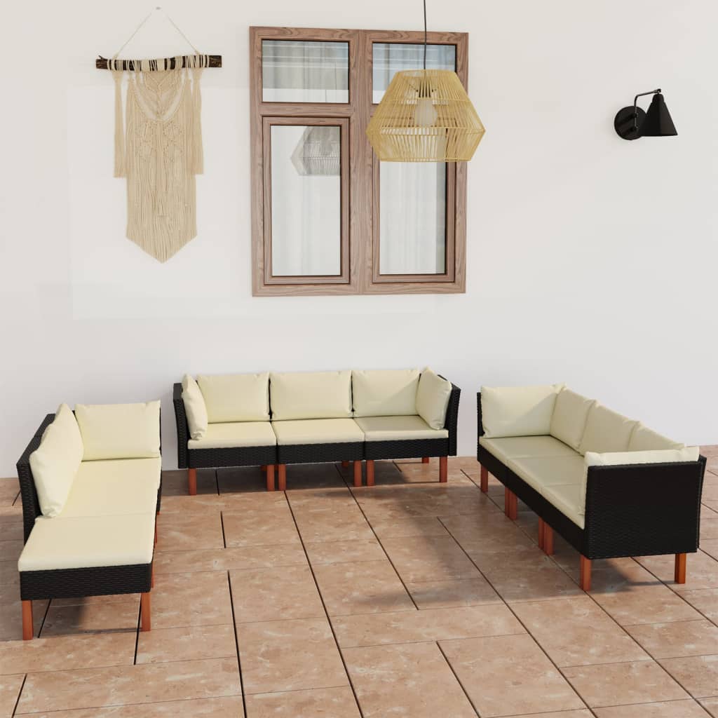Set Divani da Giardino 9 pz con Cuscini in Polyrattan Nero - homemem39
