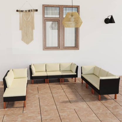 Set Divani da Giardino 9 pz con Cuscini in Polyrattan Nero - homemem39