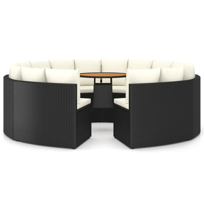 Set Divani da Giardino 9 pz con Cuscini in Polyrattan Nero