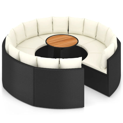 Set Divani da Giardino 9 pz con Cuscini in Polyrattan Nero