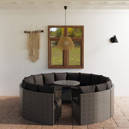 Set Divani da Giardino 9 pz con Cuscini in Polyrattan Grigio