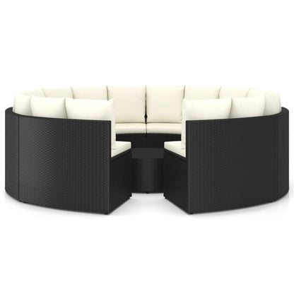 Set Divani da Giardino 9 pz con Cuscini in Polyrattan Nero