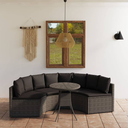 Set Divani da Giardino 5 pz con Cuscini in Polyrattan Grigio