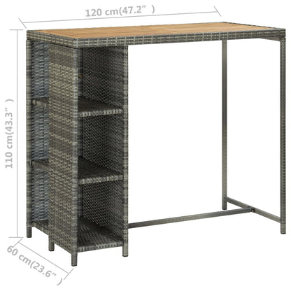 Set da Bar da Giardino 5 pz con Cuscini in Polyrattan Grigio