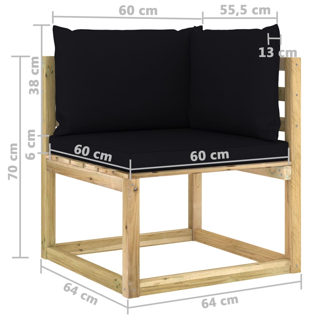 Garden Corner Sofas &amp; Cushions 2pcs Green Impregnated Pine