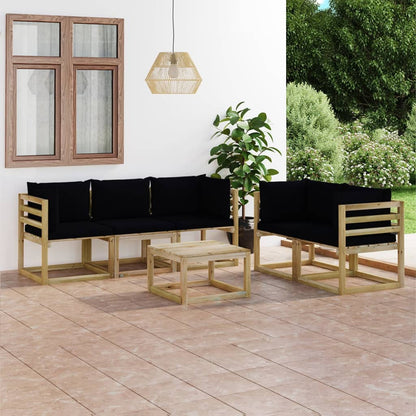 Set Salotto da Giardino 6 pz con Cuscini Neri - homemem39