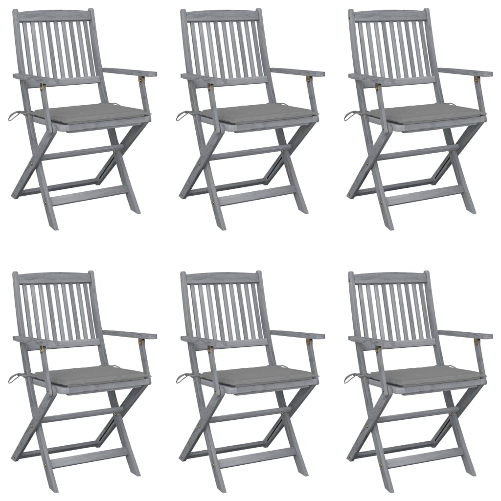 6pcs Folding Garden Chairs with Cushions in Solid Acacia