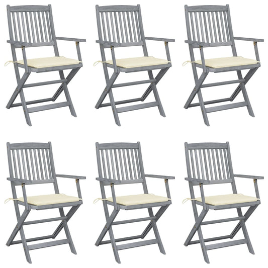 6pcs Folding Garden Chairs with Cushions in Solid Acacia