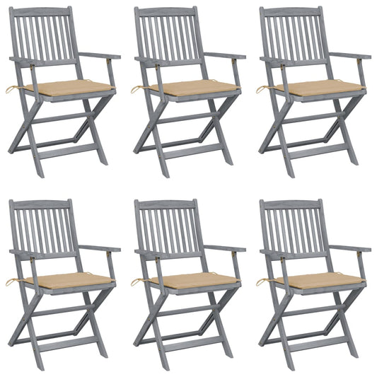 6pcs Folding Garden Chairs with Cushions in Solid Acacia