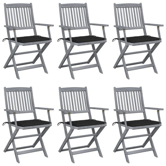 6pcs Folding Garden Chairs with Cushions in Solid Acacia